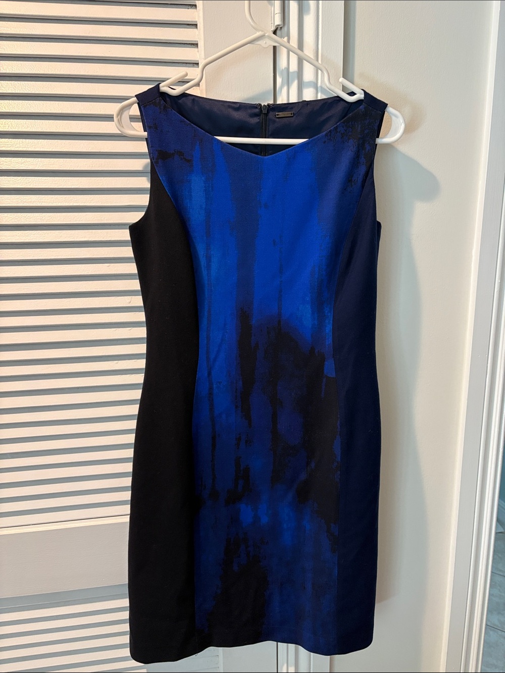 Elie Tahari Blue and Black Colorblock Midi Sheath Dress